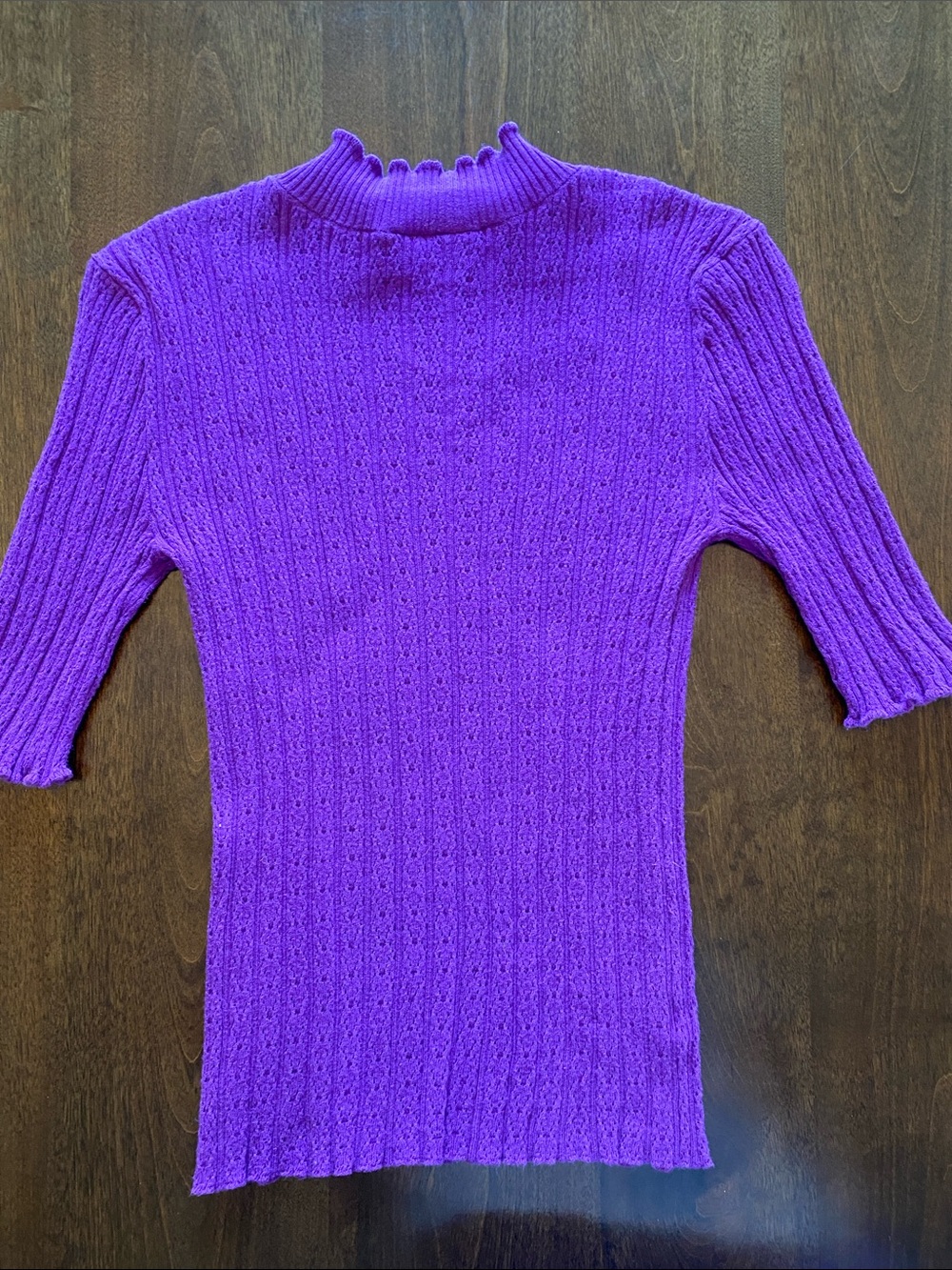Loft outlet Ribbed Fitted Mock Neck Short Sleeve Top in Purple